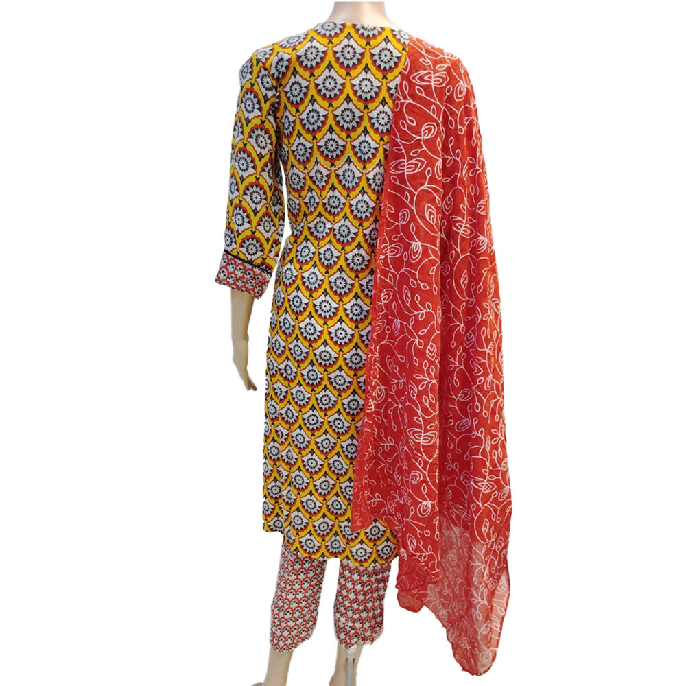 Yellow Printed Cotton Suit Set