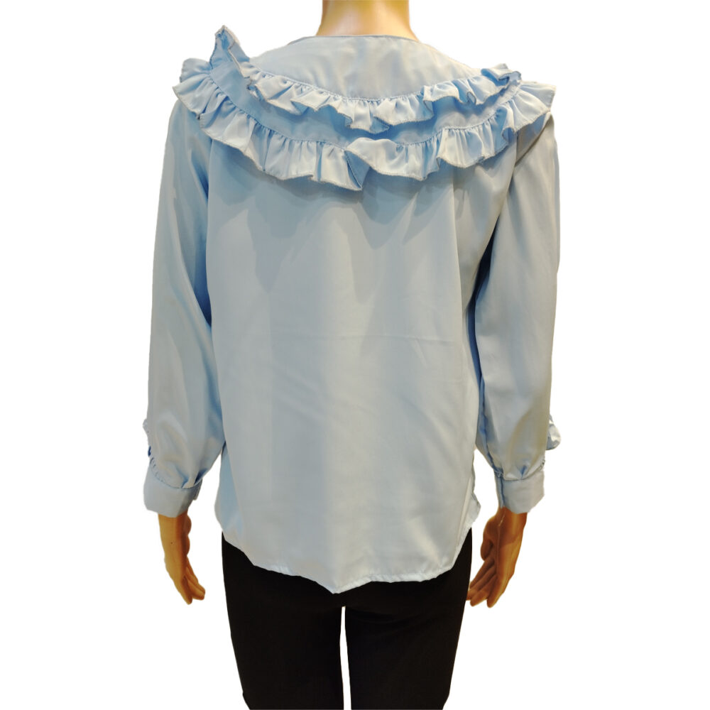 Women Blue Self Design Ruffle Detail Top