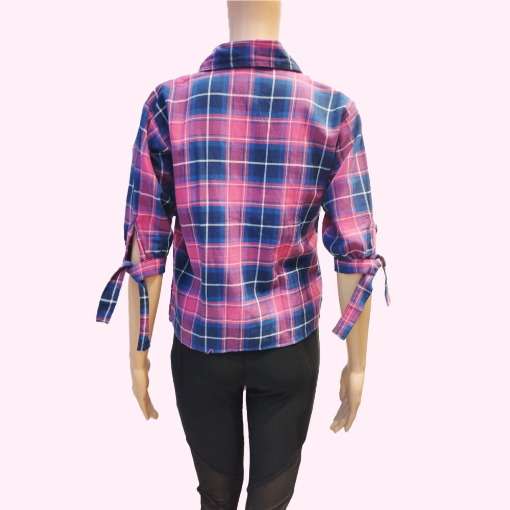 The Lifestyle Co Women Pink & Off-Blue Regular Fit Checked Casual Shirt