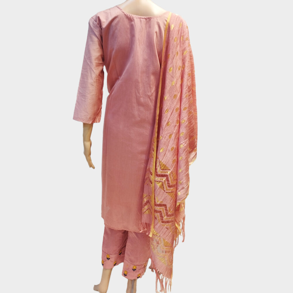 Onion pink silk embroidery hand worked kurti Set