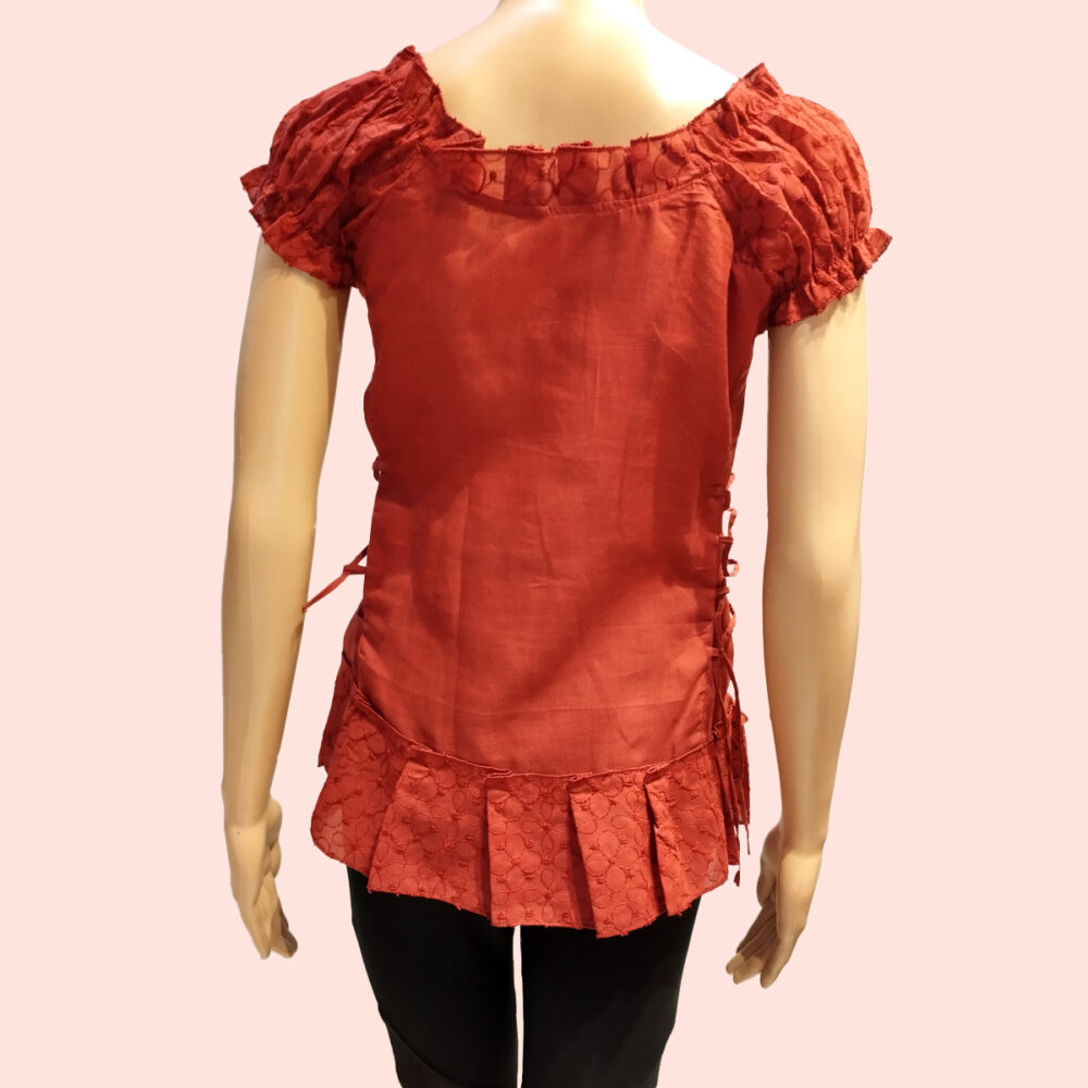 Red Chikan Kari Top