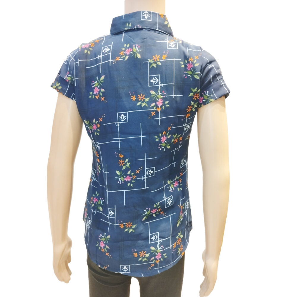 Navy Blue Floral Print Tie-Up Shirt