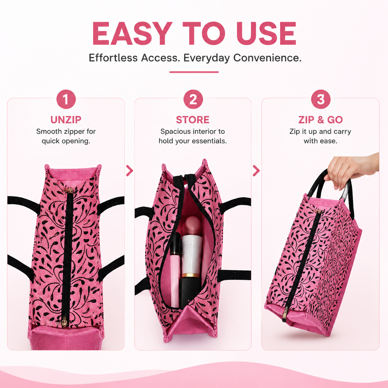 Printed Pink Designer Jute Bag