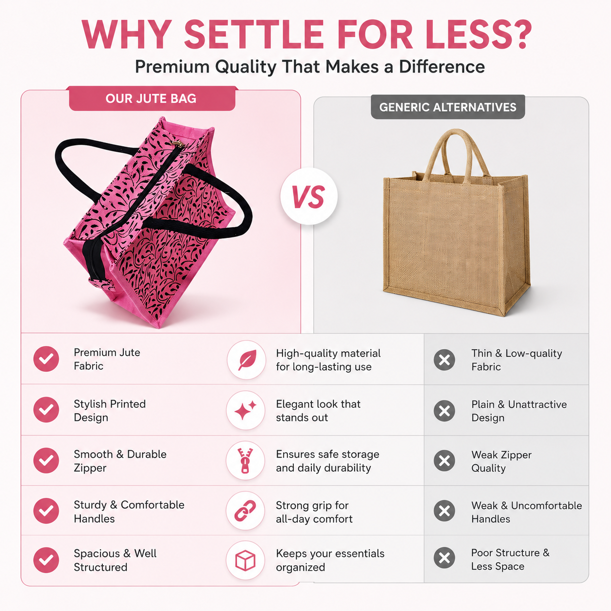 Printed Pink Designer Jute Bag