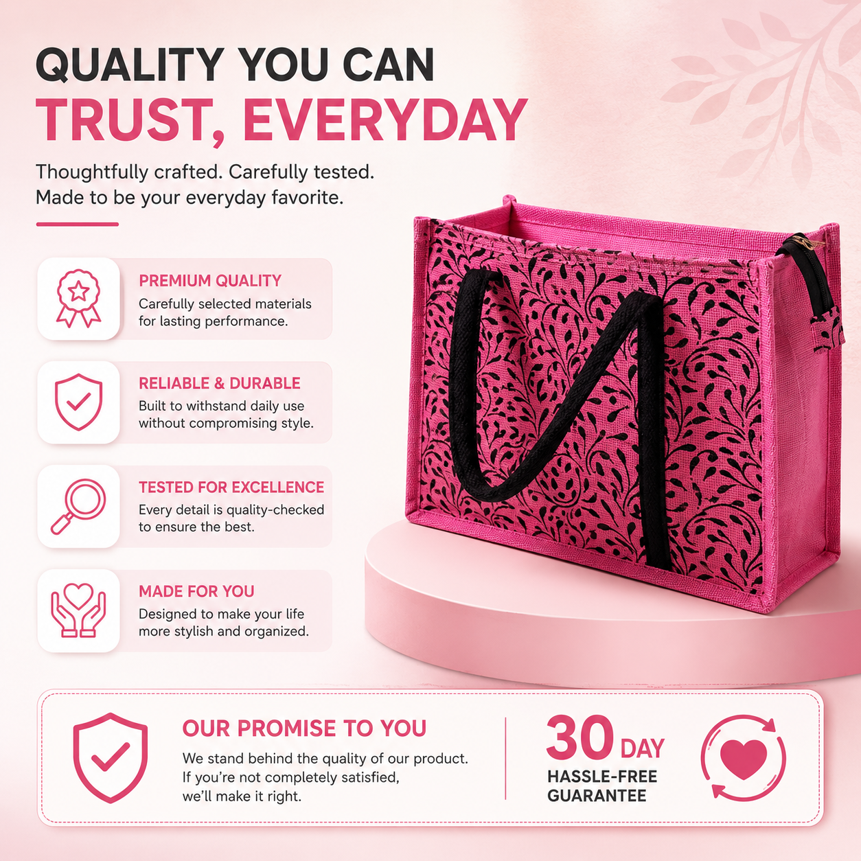Printed Pink Designer Jute Bag